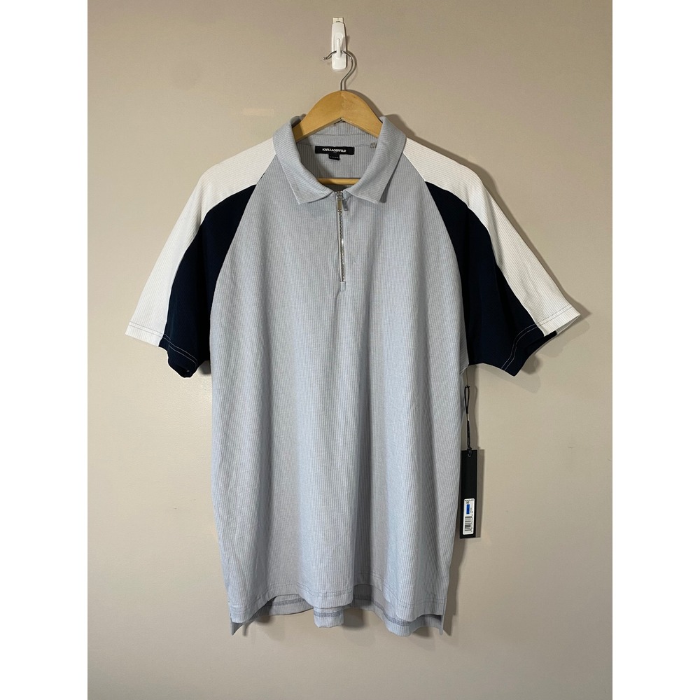 Karl Lagerfeld Paris NEW Mens XL‎ Colorblock Ribbed Knit Quarter Zip Polo Shirt